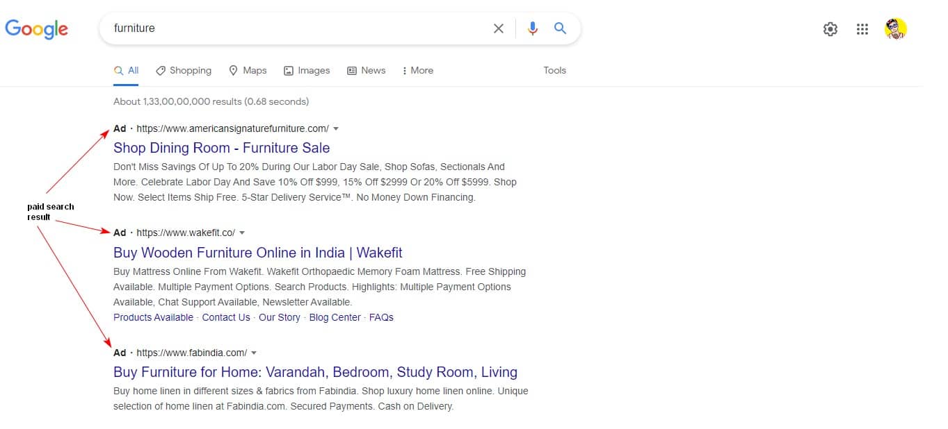 paid search result